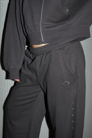 Kaiia Chrome Logo Wide Leg Joggers Graphite Grey
