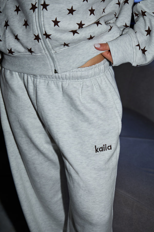 Kaiia Star Detail Wide Leg Joggers Light Grey Marl