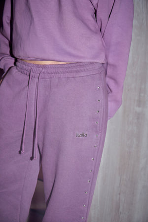 Kaiia Chrome Logo Wide Leg Joggers Mid Plum