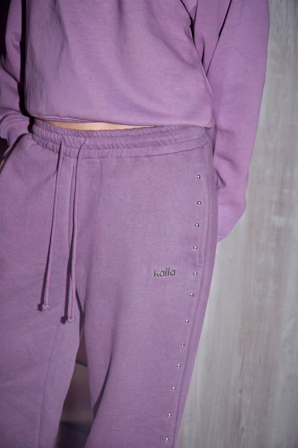 Kaiia Chrome Logo Wide Leg Joggers Mid Plum