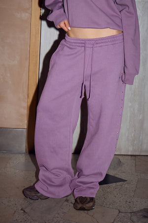 Kaiia Chrome Logo Wide Leg Joggers Mid Plum