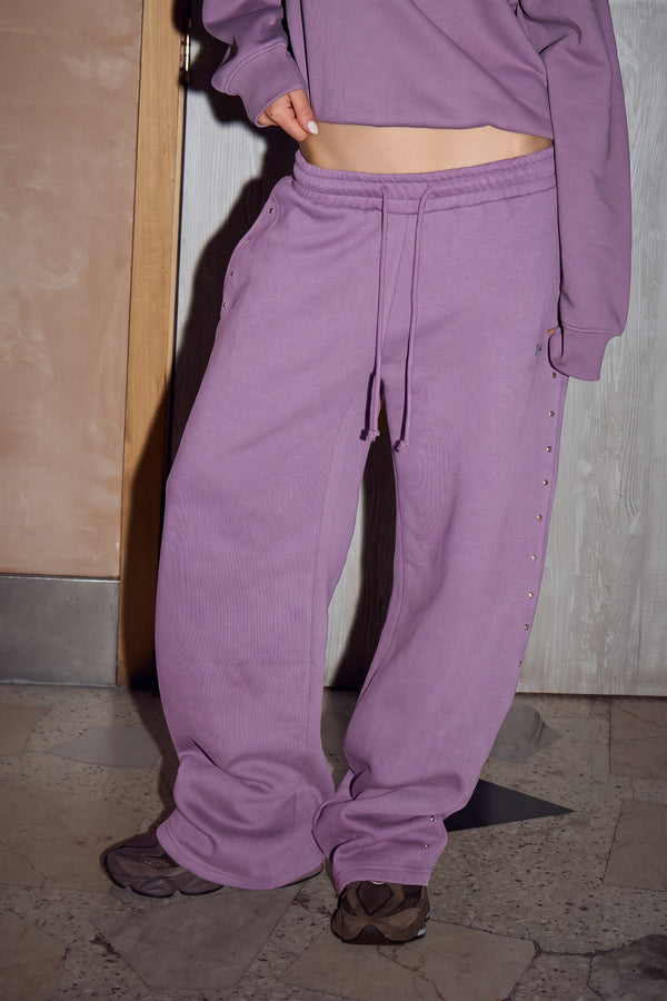 Kaiia Chrome Logo Wide Leg Joggers Mid Plum