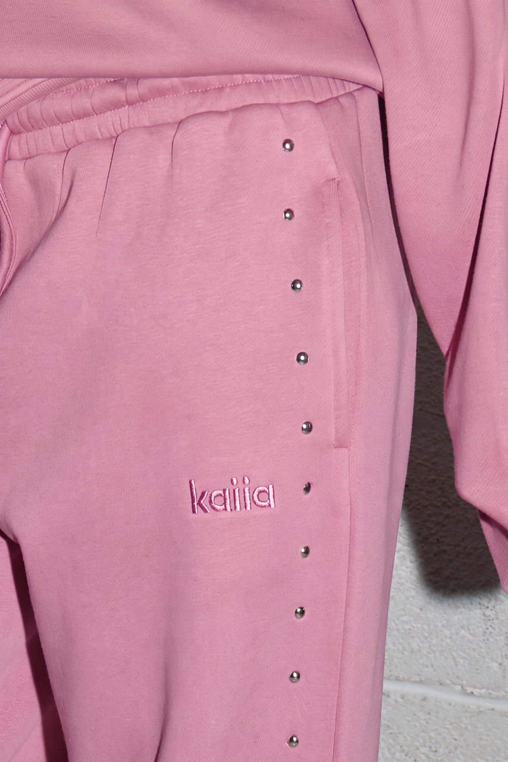 Kaiia Stud Detail Wide Leg Joggers Mid Pink