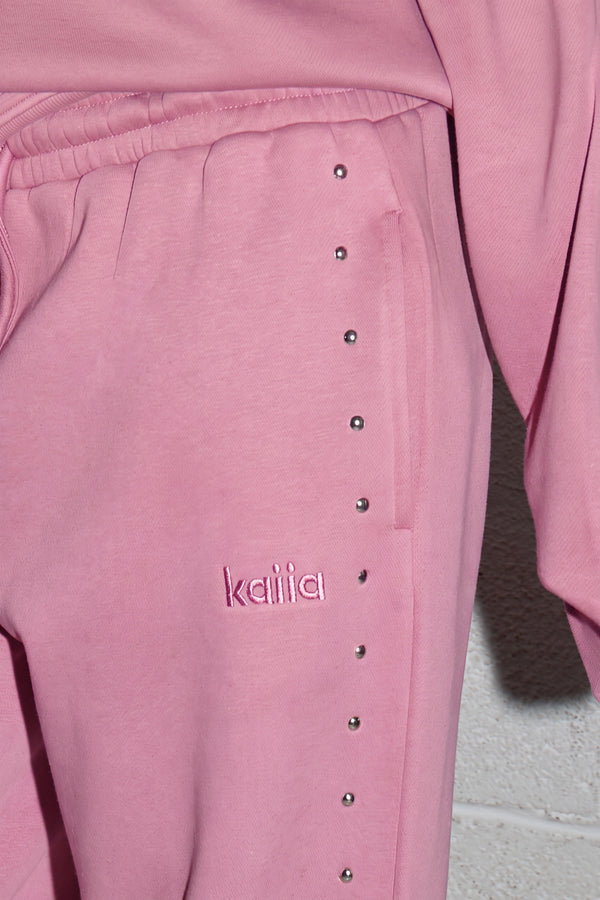 Kaiia Stud Detail Wide Leg Joggers Mid Pink