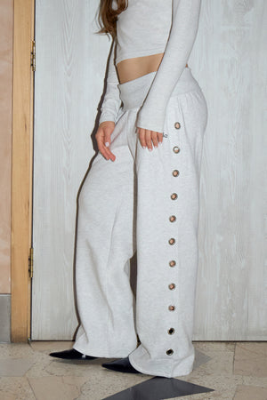 Kaiia Eyelet Detail Foldover Wide Leg Jogger Light Grey Marl