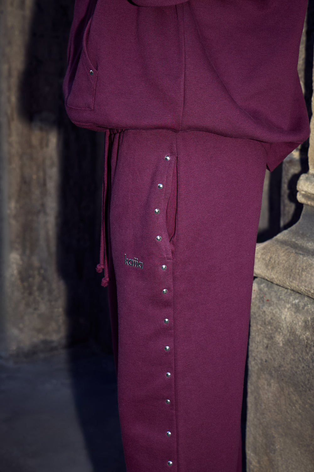 Kaiia Chrome Logo Wide Leg Joggers Rich Plum