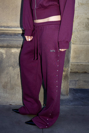 Kaiia Chrome Logo Wide Leg Joggers Rich Plum