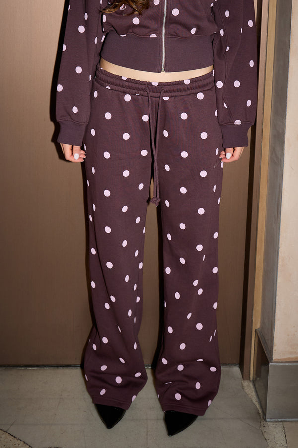 Kaiia Polka Dot Detail Wide Leg Joggers Huckleberry & Pink