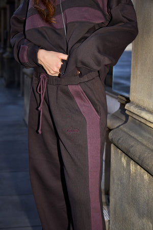 Kaiia Vintage Stripe Wide Leg Joggers Bitter Chocolate & Mauve
