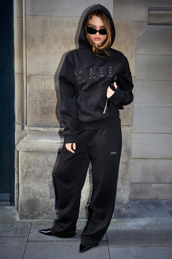 Kaiia Chrome Logo Wide Leg Joggers Black