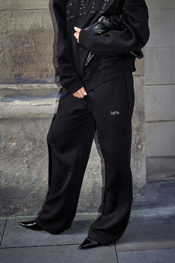 Kaiia Chrome Logo Wide Leg Joggers Black