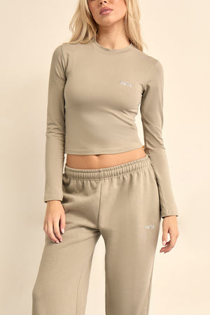 Kaiia Chrome Logo Wide Leg Joggers Dusty Sage Green