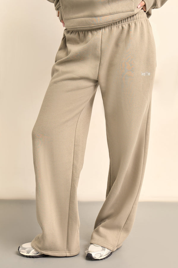 Kaiia Chrome Logo Wide Leg Joggers Dusty Sage Green