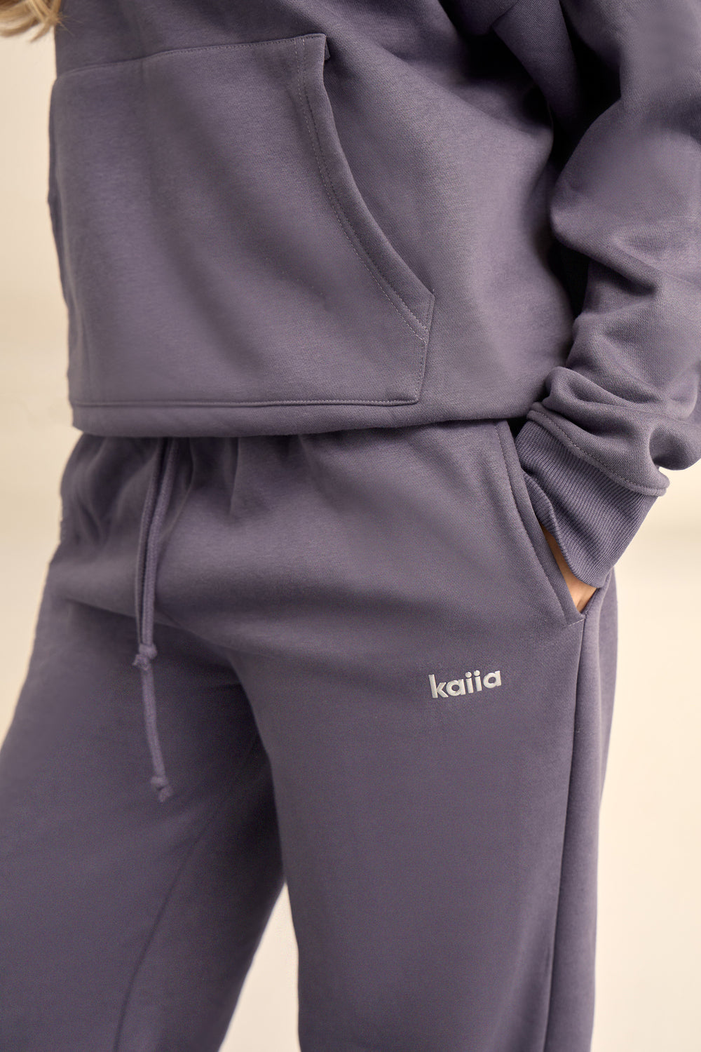 Kaiia Chrome Logo Wide Leg Joggers Midnight Blue
