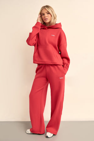 Kaiia Chrome Logo Wide Leg Joggers Ruby Red