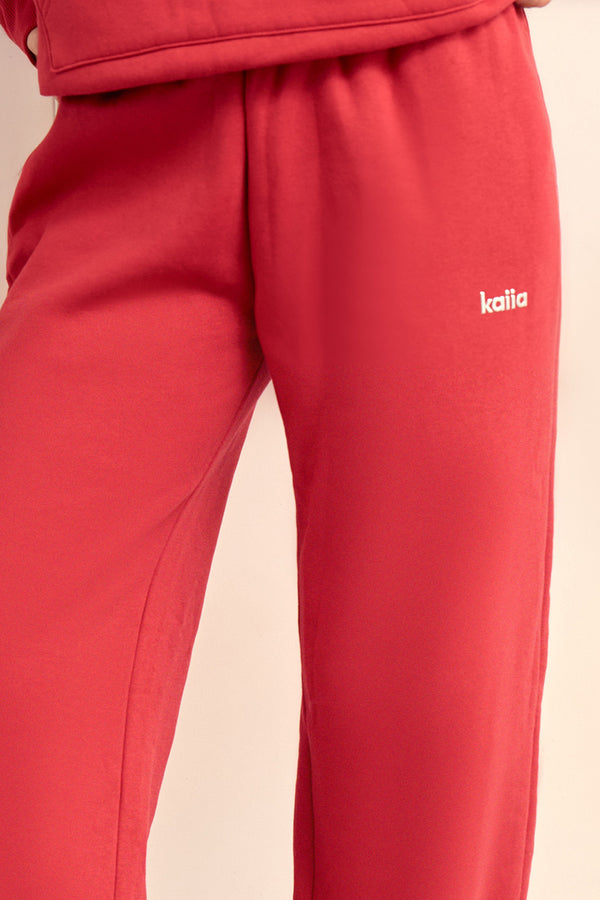 Kaiia Chrome Logo Wide Leg Joggers Ruby Red