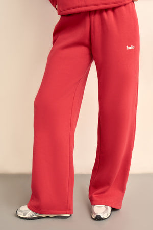 Kaiia Chrome Logo Wide Leg Joggers Ruby Red