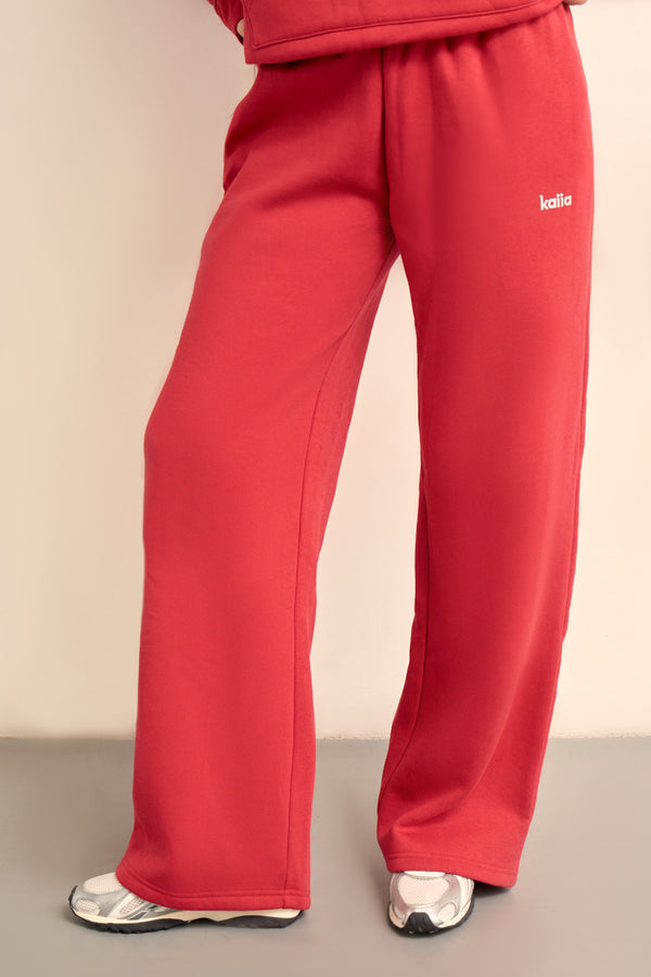 Kaiia Chrome Logo Wide Leg Joggers Ruby Red