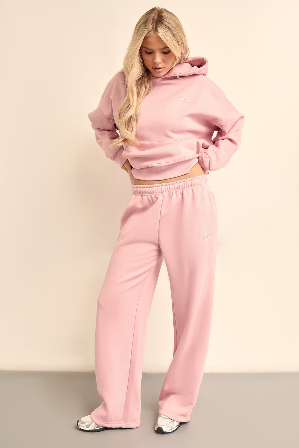 Kaiia Chrome Logo Wide Leg Joggers Powder Pink