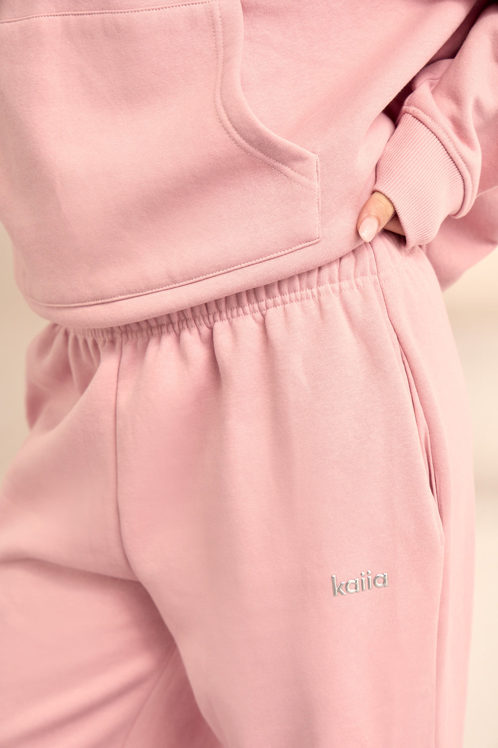 Kaiia Chrome Logo Wide Leg Joggers Powder Pink