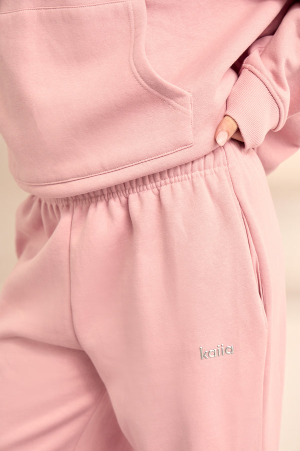 Kaiia Chrome Logo Wide Leg Joggers Powder Pink