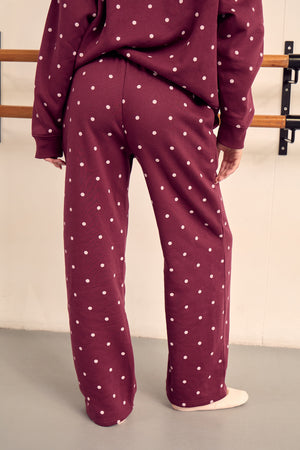 Kaiia Polka Dot Wide Leg Joggers Dark Cherry & Pink