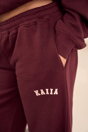 Kaiia Logo Wide Leg Joggers Berry Brown & Pink