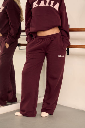 Kaiia Logo Wide Leg Joggers Berry Brown & Pink