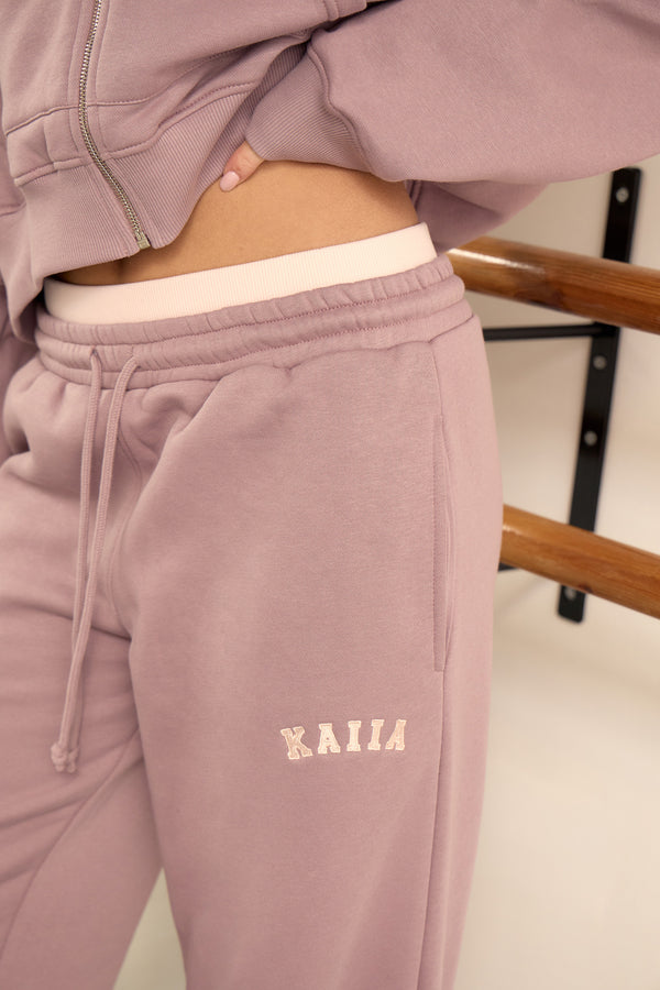 Kaiia Logo Double Waistband Wide Leg Joggers Vintage Mauve