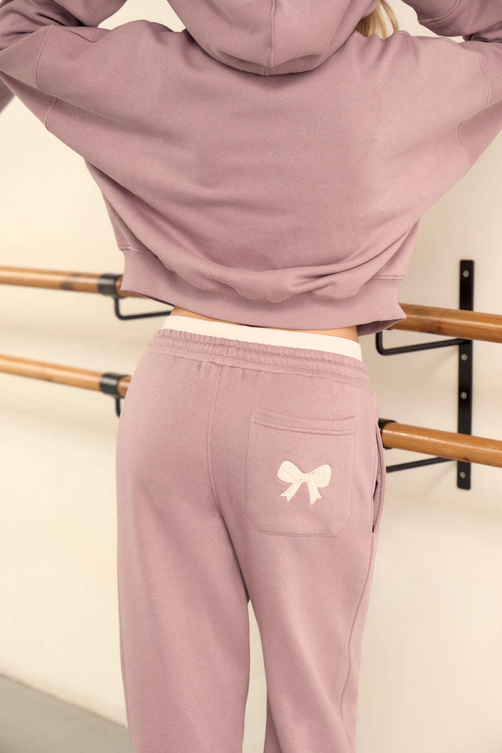 Kaiia Logo Double Waistband Wide Leg Joggers Vintage Mauve