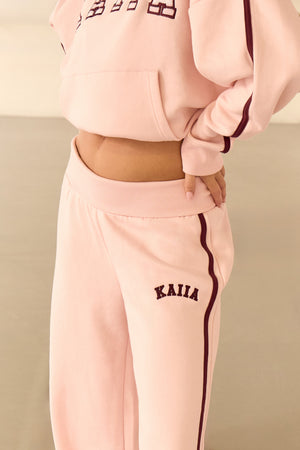 Kaiia Foldover Side Stripe Wide Leg Joggers Ballet Pink