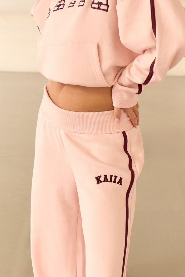 Kaiia Foldover Side Stripe Wide Leg Joggers Ballet Pink