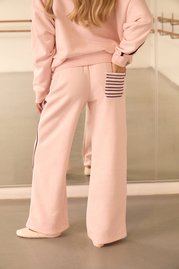 Kaiia Foldover Side Stripe Wide Leg Joggers Ballet Pink