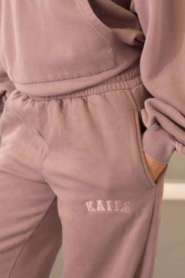 Kaiia Washed Logo Wide Leg Joggers Washed Mauve