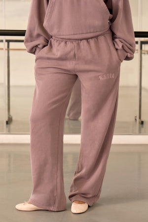 Kaiia Washed Logo Wide Leg Joggers Washed Mauve