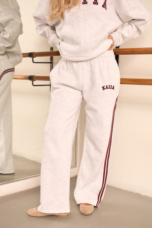 Kaiia Sport Stripe Wide Leg Joggers Light Grey Marl & Burgundy