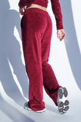 Velour Flared Joggers Cherry Red