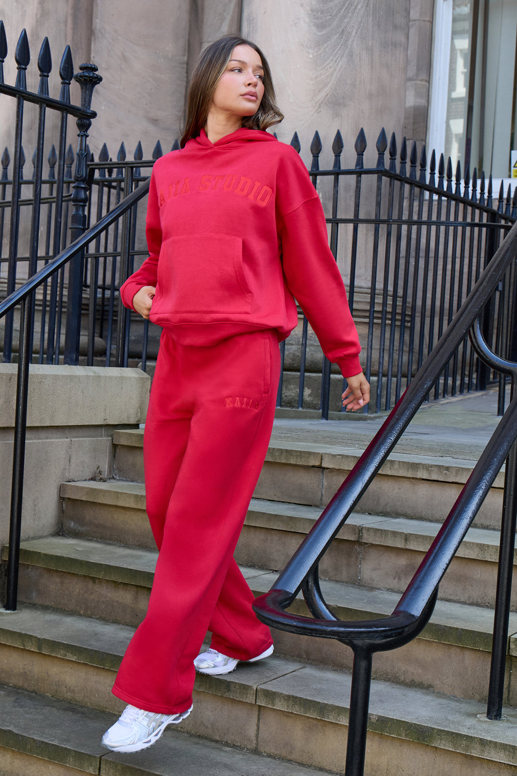 Track Pants Red Jogging Bottoms Womens On Edge Stripe Wide Leg