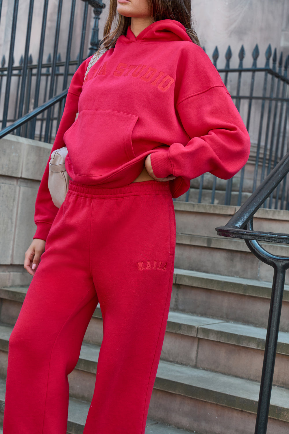 Kaiia Logo Wide Leg Joggers Red