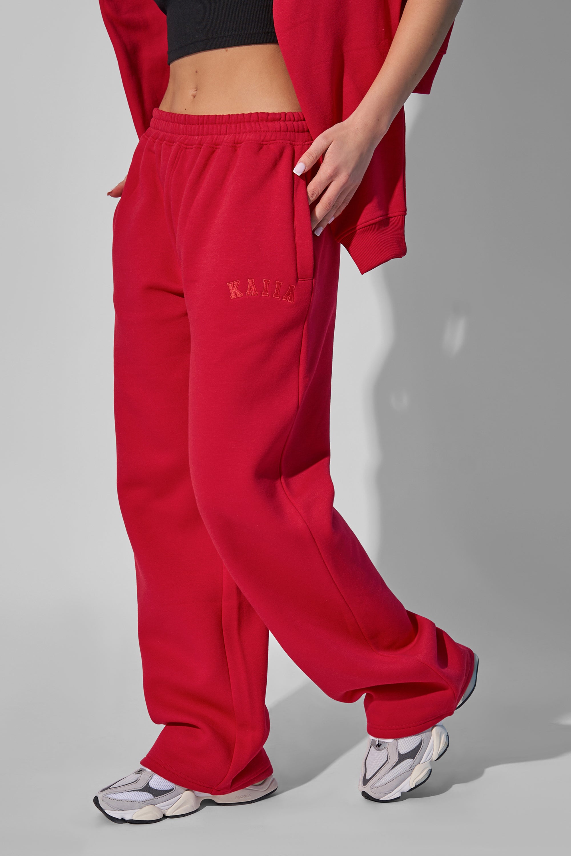 Kaiia Wide Leg Joggers Red