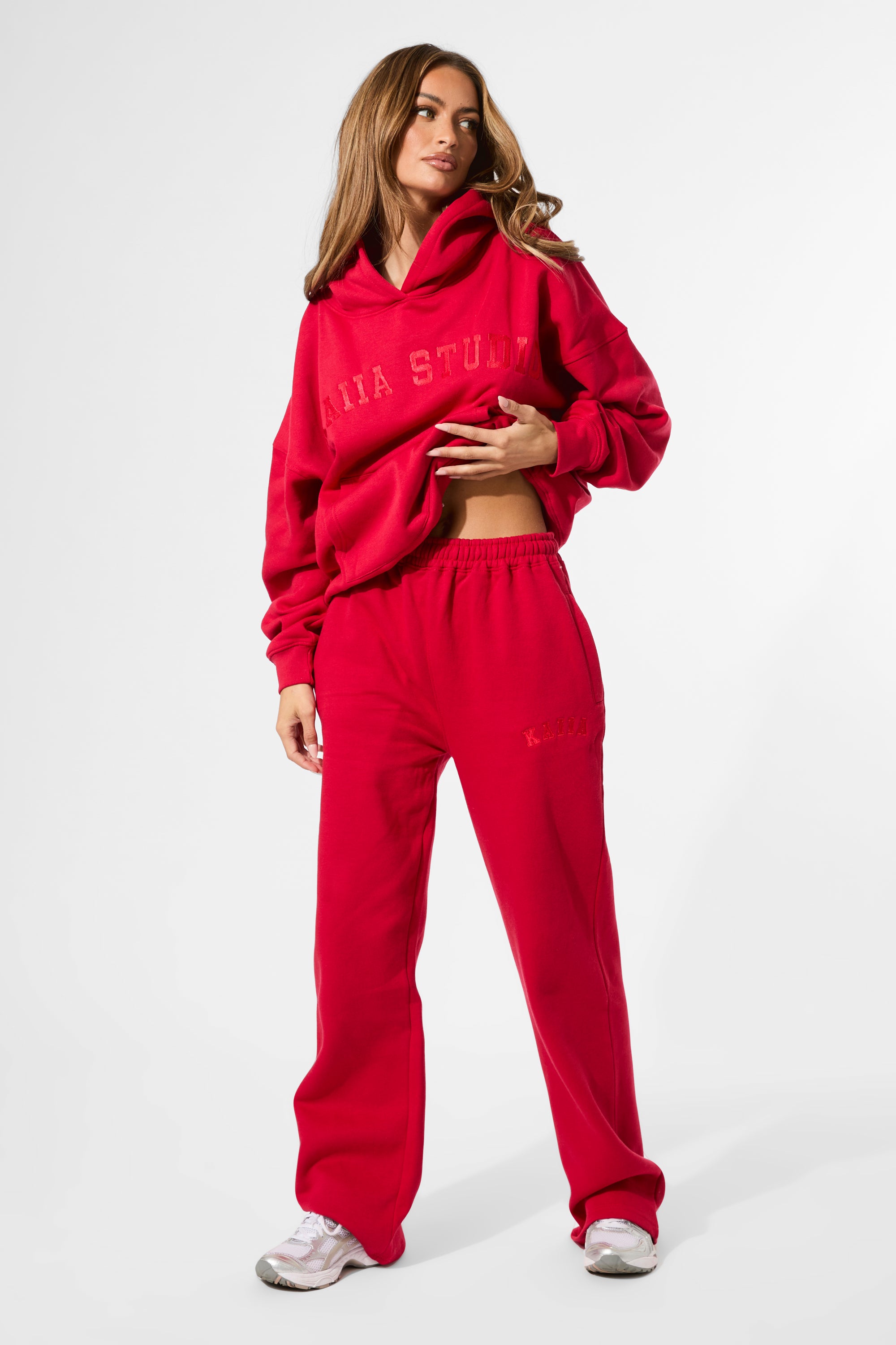 Kaiia Wide Leg Joggers Red Kaiia