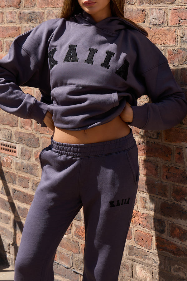 Kaiia Logo Wide Leg Sweat Pants in Dark Grey