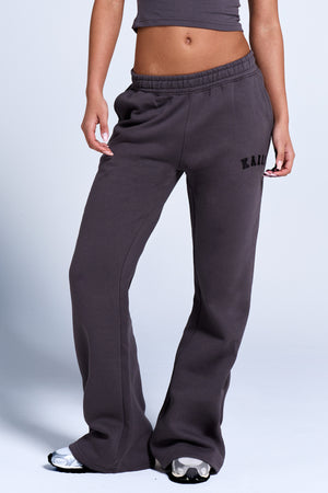 Kaiia Logo Wide Leg Sweat Pants in Dark Grey