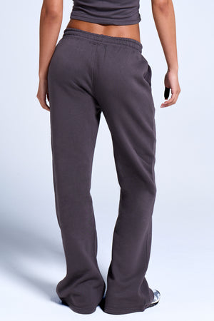 Kaiia Logo Wide Leg Sweat Pants in Dark Grey