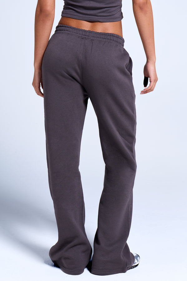 Kaiia Logo Wide Leg Sweat Pants in Dark Grey