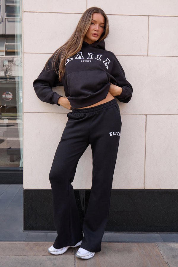Kaiia Logo Wide Leg Sweat Pants in Black