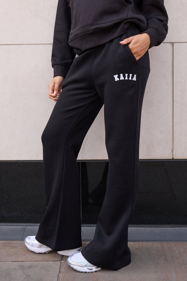 Kaiia Logo Wide Leg Sweat Pants in Black