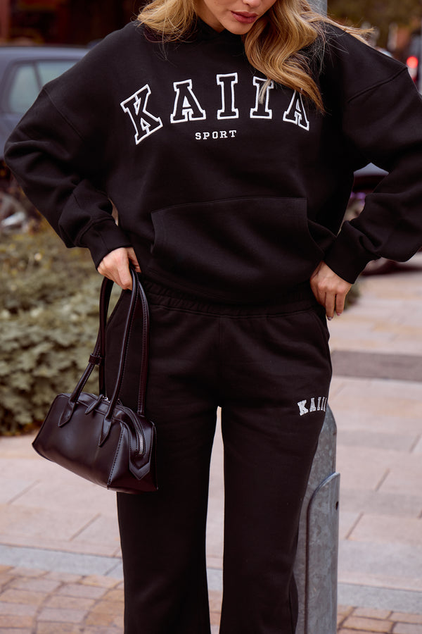 Kaiia Logo Wide Leg Sweat Pants in Black
