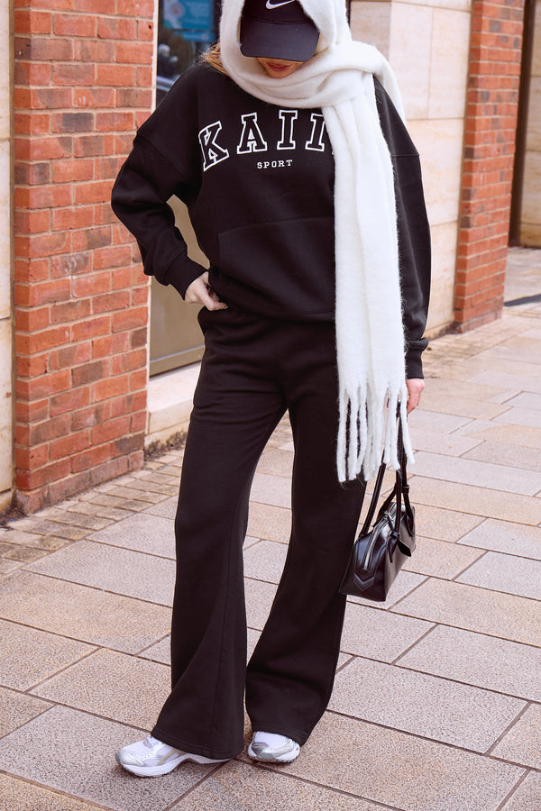 Kaiia Logo Wide Leg Sweat Pants in Black