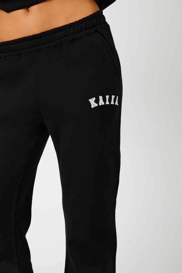 Kaiia Logo Wide Leg Sweat Pants in Black